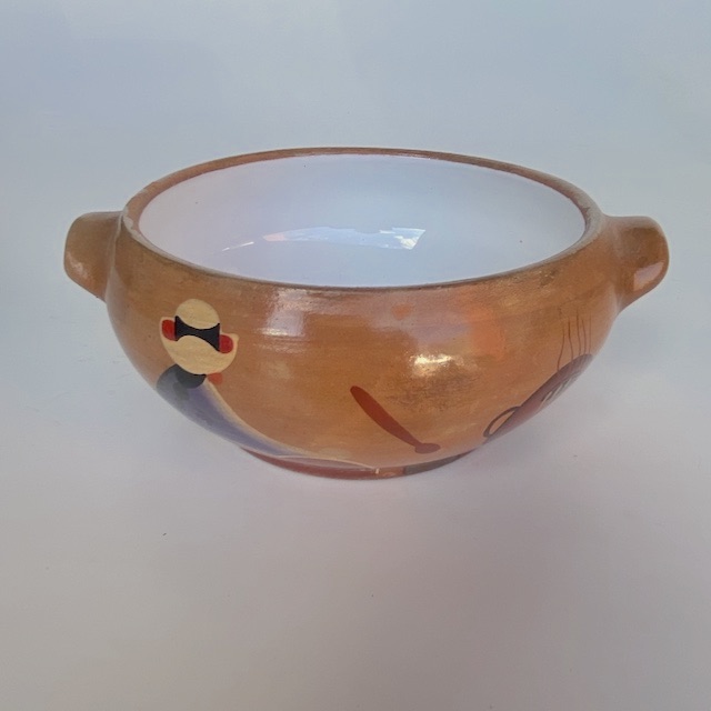 BOWL, Brown Glazed Pattern w Handles